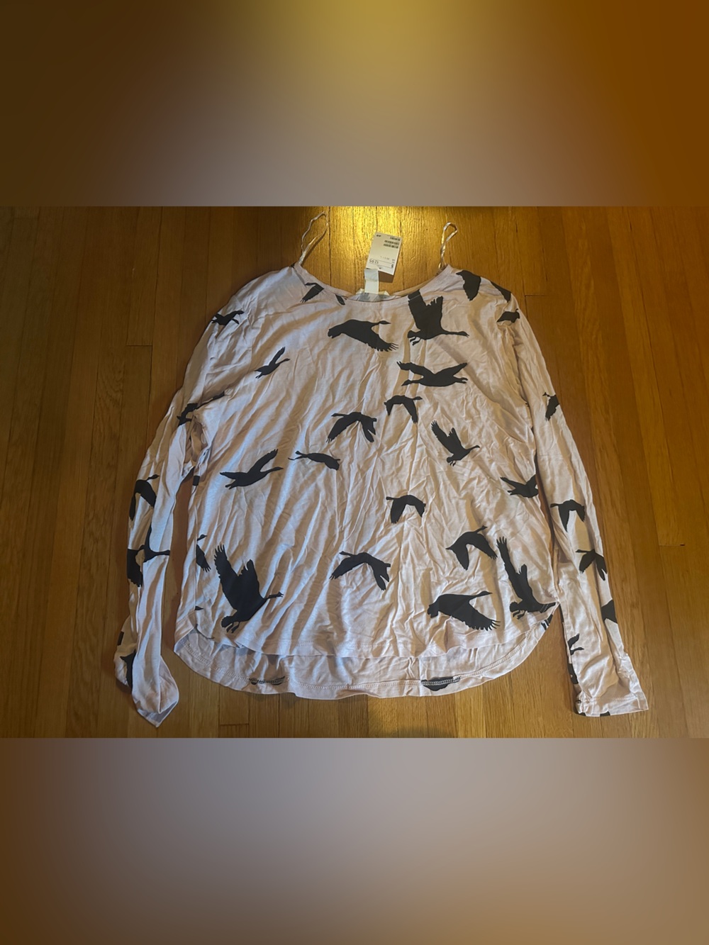 H & M Viscose Black & pale pink duck Long Sleeve T-Shirt, Size L, NWT